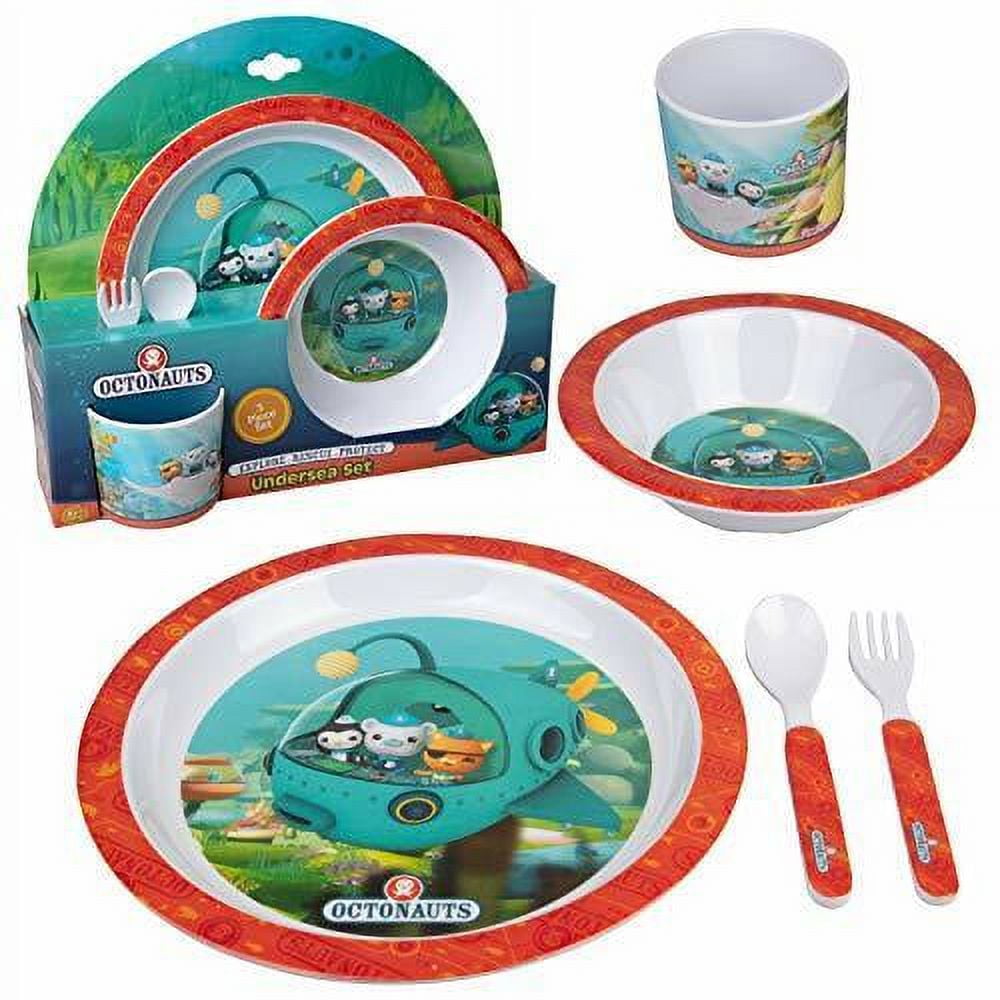 Octonauts 5 Pc Mealtime Feeding Set for Kids and Toddlers - Includes Plate, Bowl, Cup, Fork and Spoon Utensil Flatware - Durable, Dishwasher Safe, BPA Free