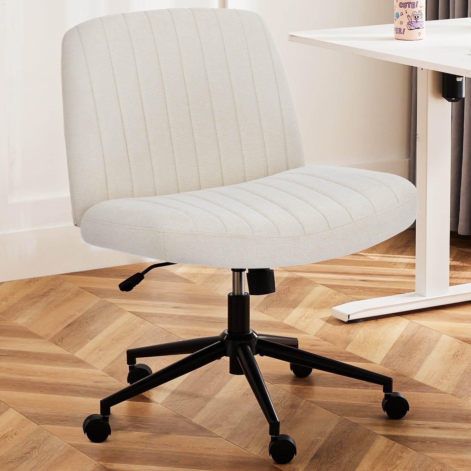 Office Chair Armless Criss Cross Legged Chair with Wheels, Comfy Home Office Desk Chairs, Adjustable Swivel Padded Fabric Vanity Task Computer Chair