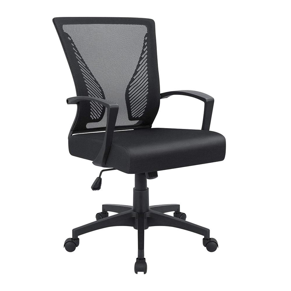 Office Chair Mid Back Swivel Lumbar Support Desk Chair, Computer Ergonomic Mesh Chair with Armrest (Black)