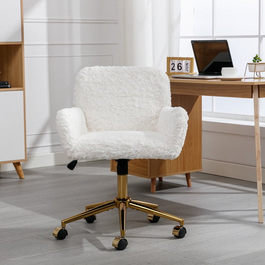 Office Chair with Wheels, Vanity Chair with Back and Armrest, Home Office Desk Chairs in Velvet, Height Adjustable Swivel Computer Task Chair for Home, Small Spaces, Living Room, Bedroom, Beige