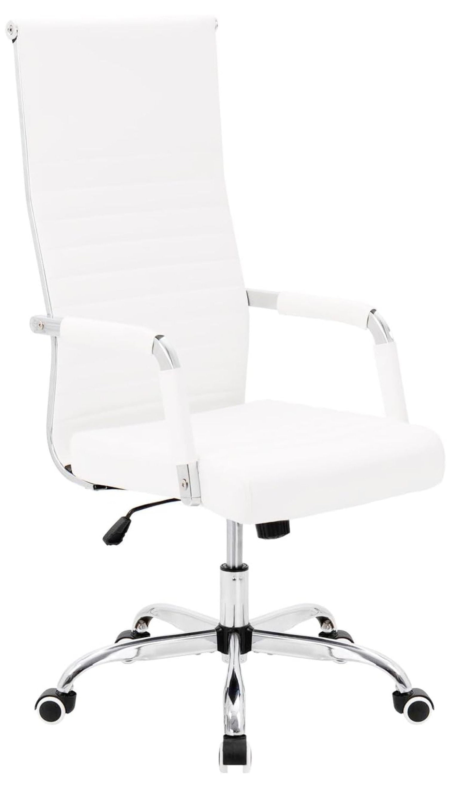 Office Desk Chair High Back Ribbed Executive Computer Chair, Adjustable Swivel Rolling Leather Ergonomic Task Chair for Conference Room (White)