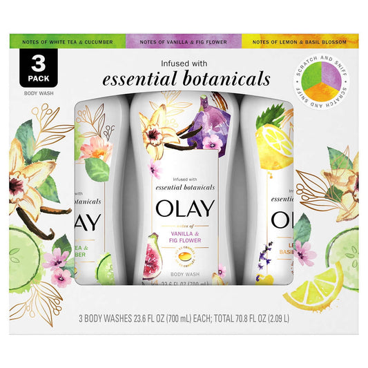 Olay Essential Botanicals Body Wash 23.6 Fluid Ounce (Pack of 3)