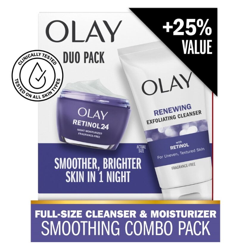 Olay Skin Care Retinol Duo Pack, Smoothing Face Moisturizer & Face Wash Anti-Aging, 1.7 oz