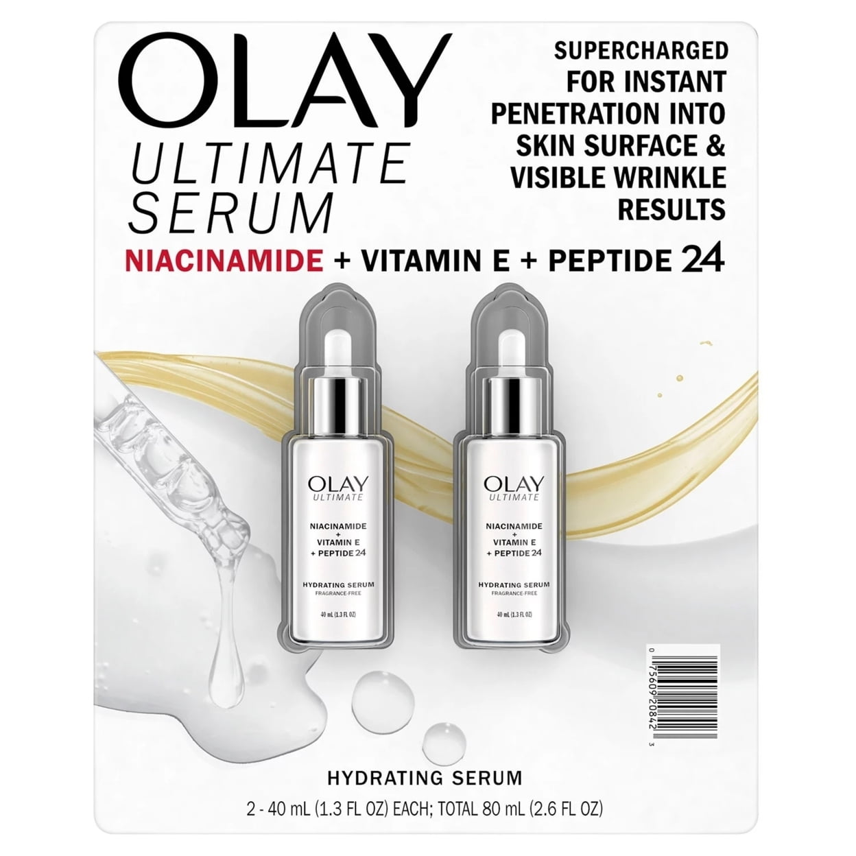 Olay Ultimate Niacinamide + Vitamin E + Peptide 24 Hydrating Serum 1.3oz (2 Ct)