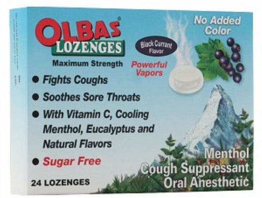 Olbas Max Strength Sugar Free Cough Lozenges, Black Currant 24 ct, 3-Pack