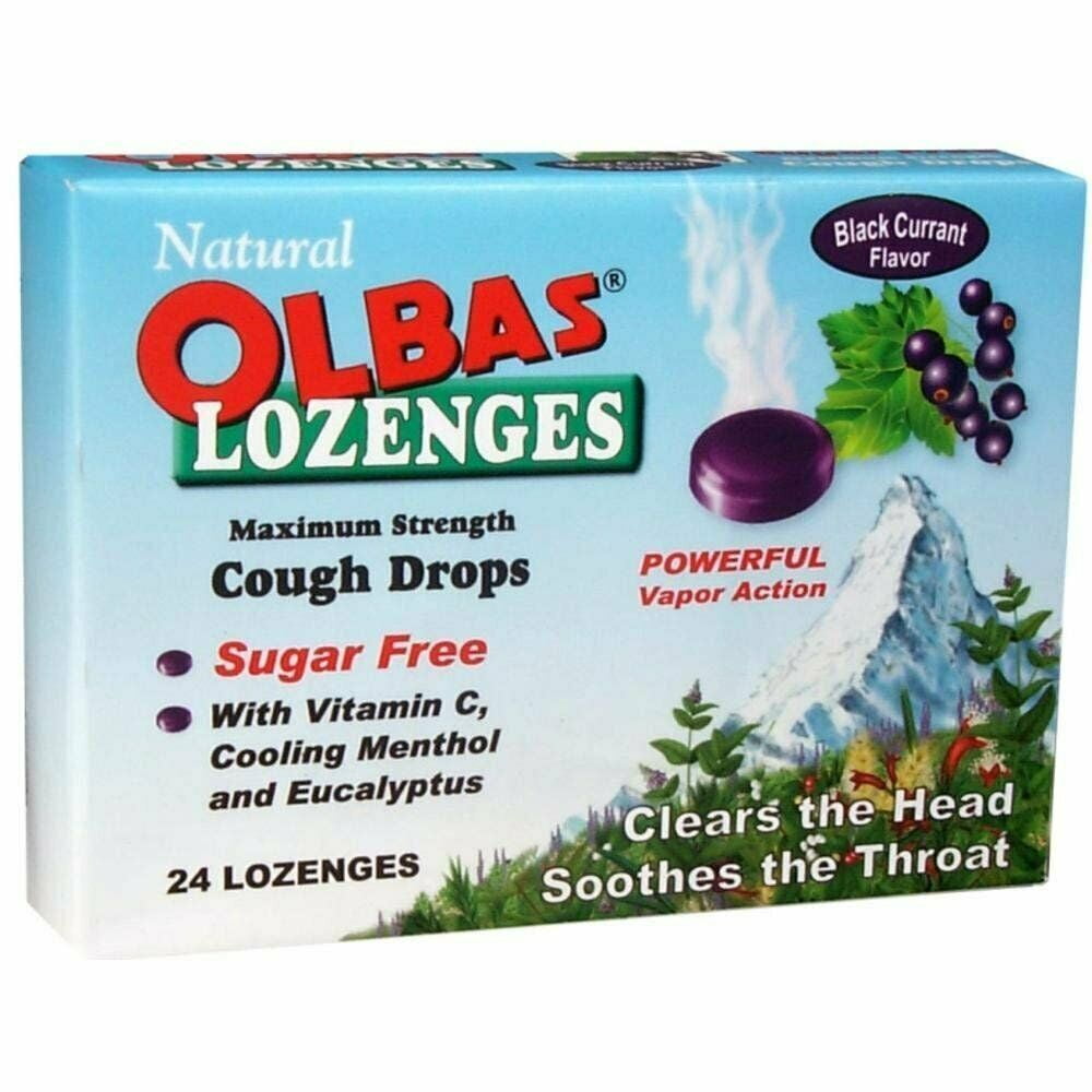 Olbas Max Strength Sugar Free Cough Lozenges, Black Currant 24 ct, 4-Pack