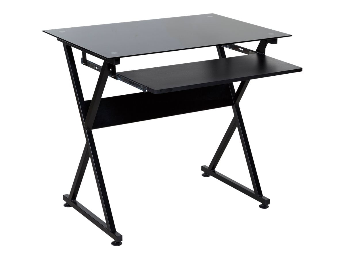 OneSpace 50-JN1205 Ultramodern Glass Computer Desk, with Pull-Out Keyboard Tray, Black