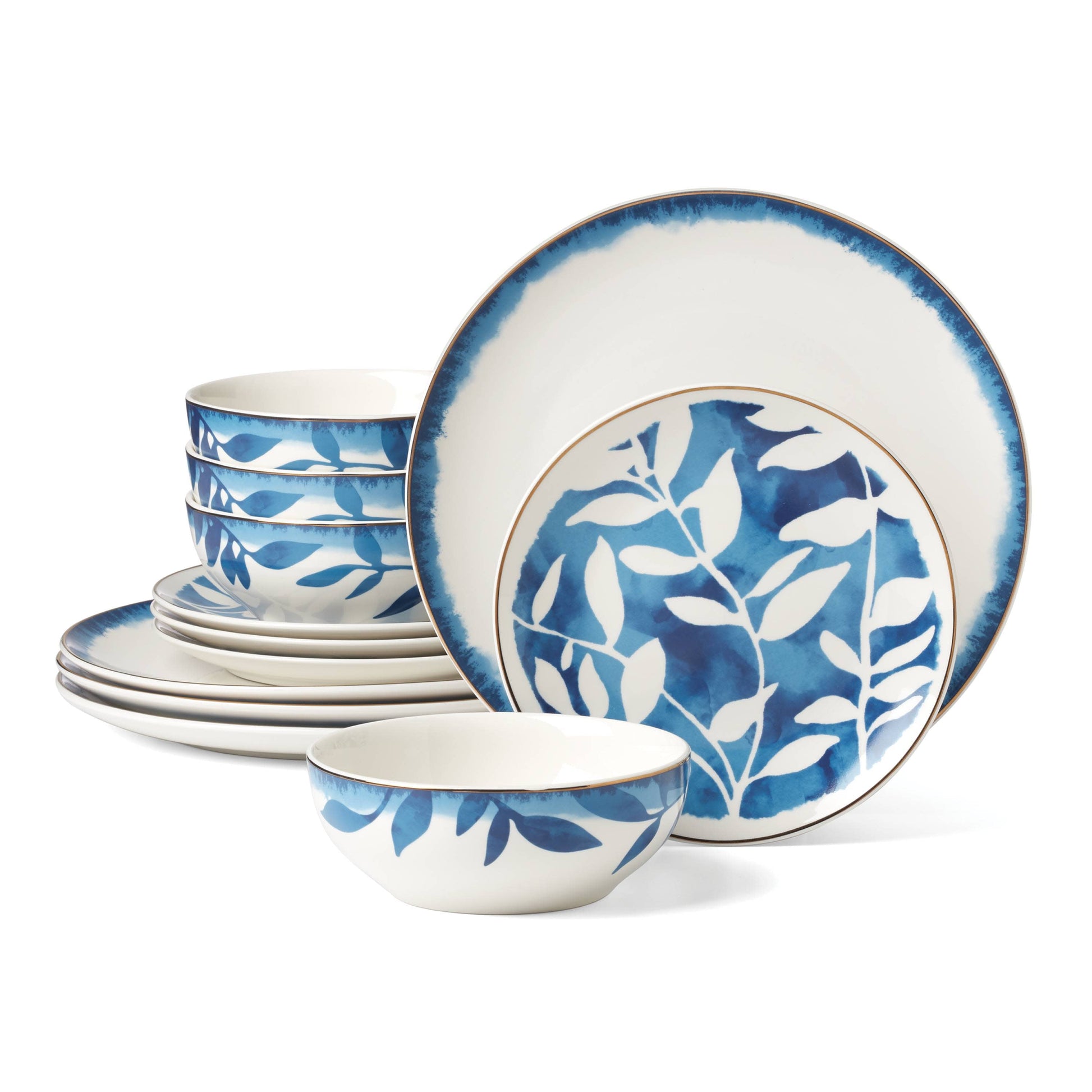 Oneida Entertain 365 12-Piece Aura Blue & White Porcelain Tableware Set (Service for 4)