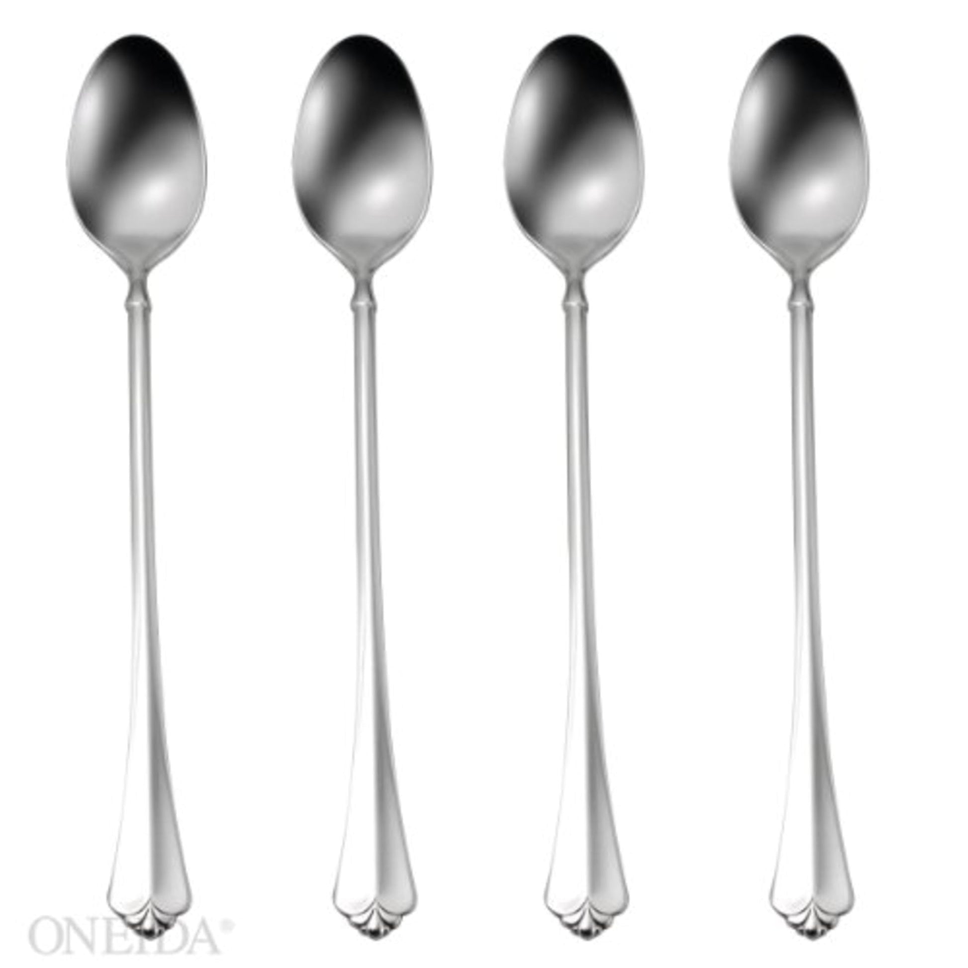 Oneida Juilliard Set of 4 Iced Teaspoons with Glossy 18/10 Stainless Steel Handle, Silver