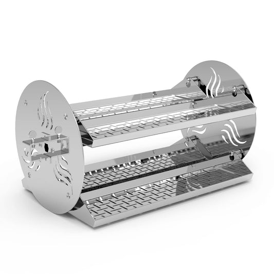 Only Fire Universal Rotating Grill Rotisserie Trays Stainless Steel, 18 inch Round Rotisserie Basket Cooking Accessory