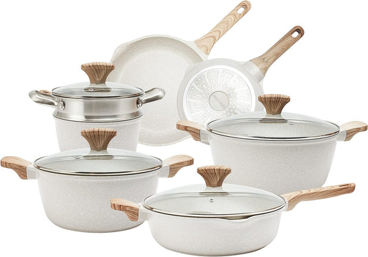 Open Box Country Kitchen Nonstick Induction Cookware Sets 11 Piece - Cream