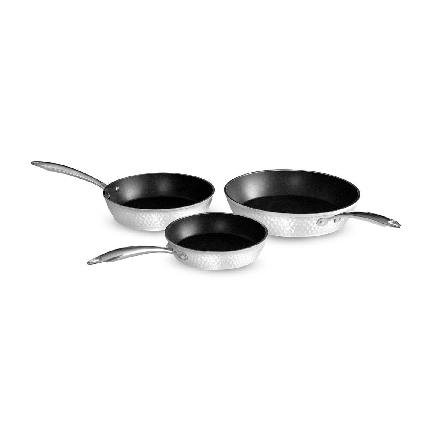 Orgreenic 3PC Ceramic Nonstick Sauté & Frying Pan Cookware Set 8”, 10”, 12” Hammered Pearl White