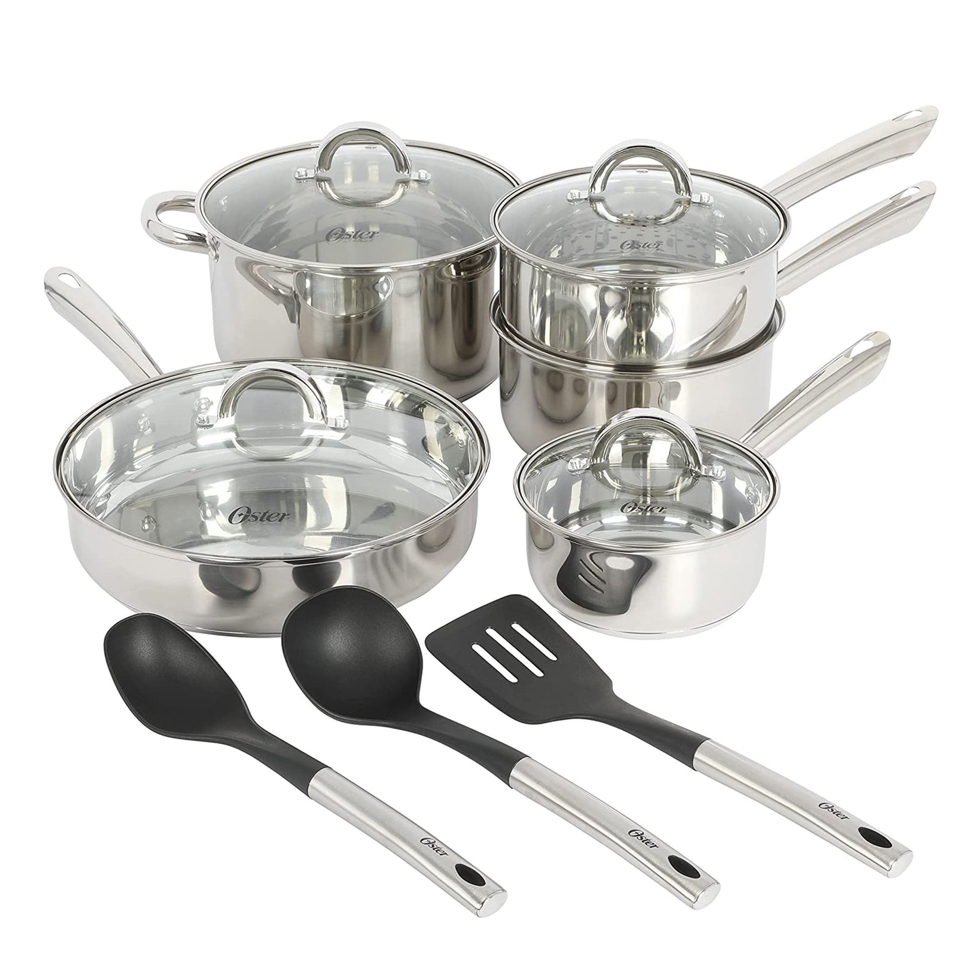 Oster 12 Piece Stainless Steel Aluminum Base Cookware Set