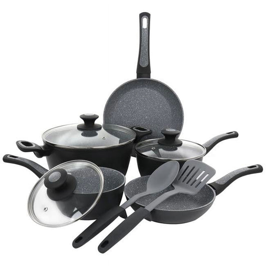 Oster 127710.1 Non-Stick Aluminum Cookware Set, Black & Grey Speckle - 10 Piece