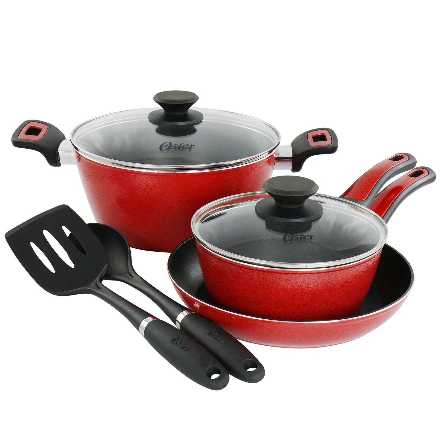 Oster 7 Piece Non Stick Aluminum Cookware Set in Red