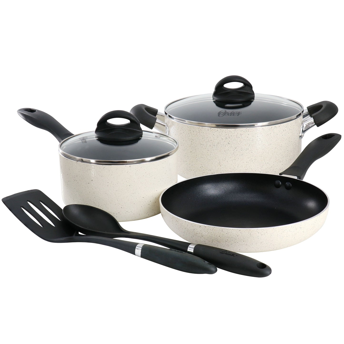 Oster Clairborne 7 Piece Nonstick Aluminum Cookware and Kitchen Tool Set in Linen