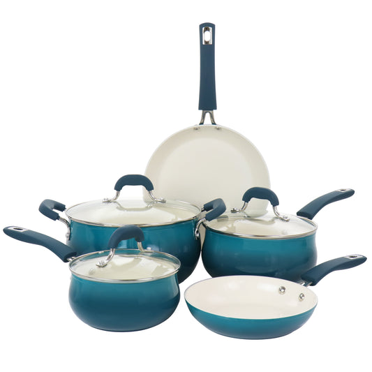 Oster Corbett 8 Piece Nonstick Aluminum Cookware Set in Teal