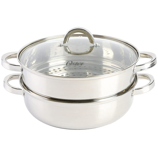 Oster Sangerfield 3 Piece 11 Inch Stainless Steel Everyday Pan with Steamer and Lid