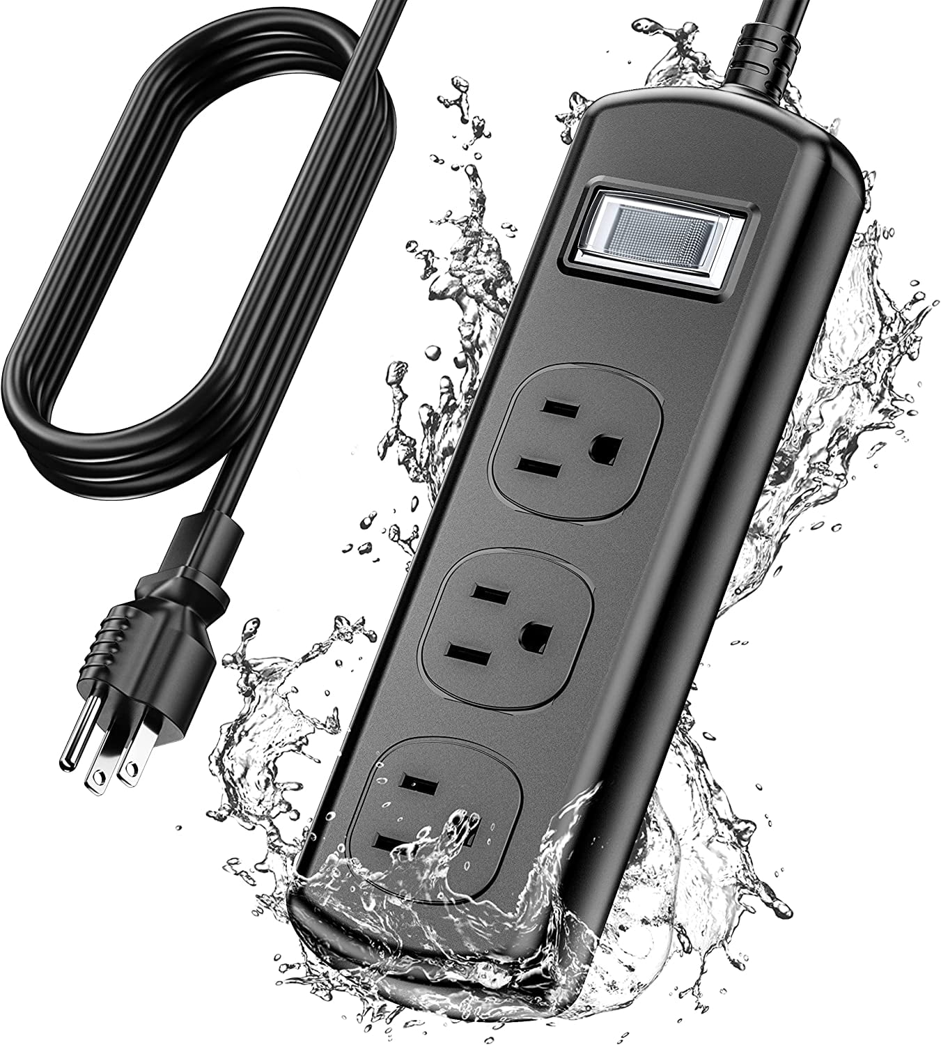 Outdoor Power Strip. 9 FT Extension Cord. Weatherproof Power Extender with 3 Wide Waterproof Outlets. Electric Shockproof and Overload Protection for Bathroom Kitchen Patio Christmas Lights.