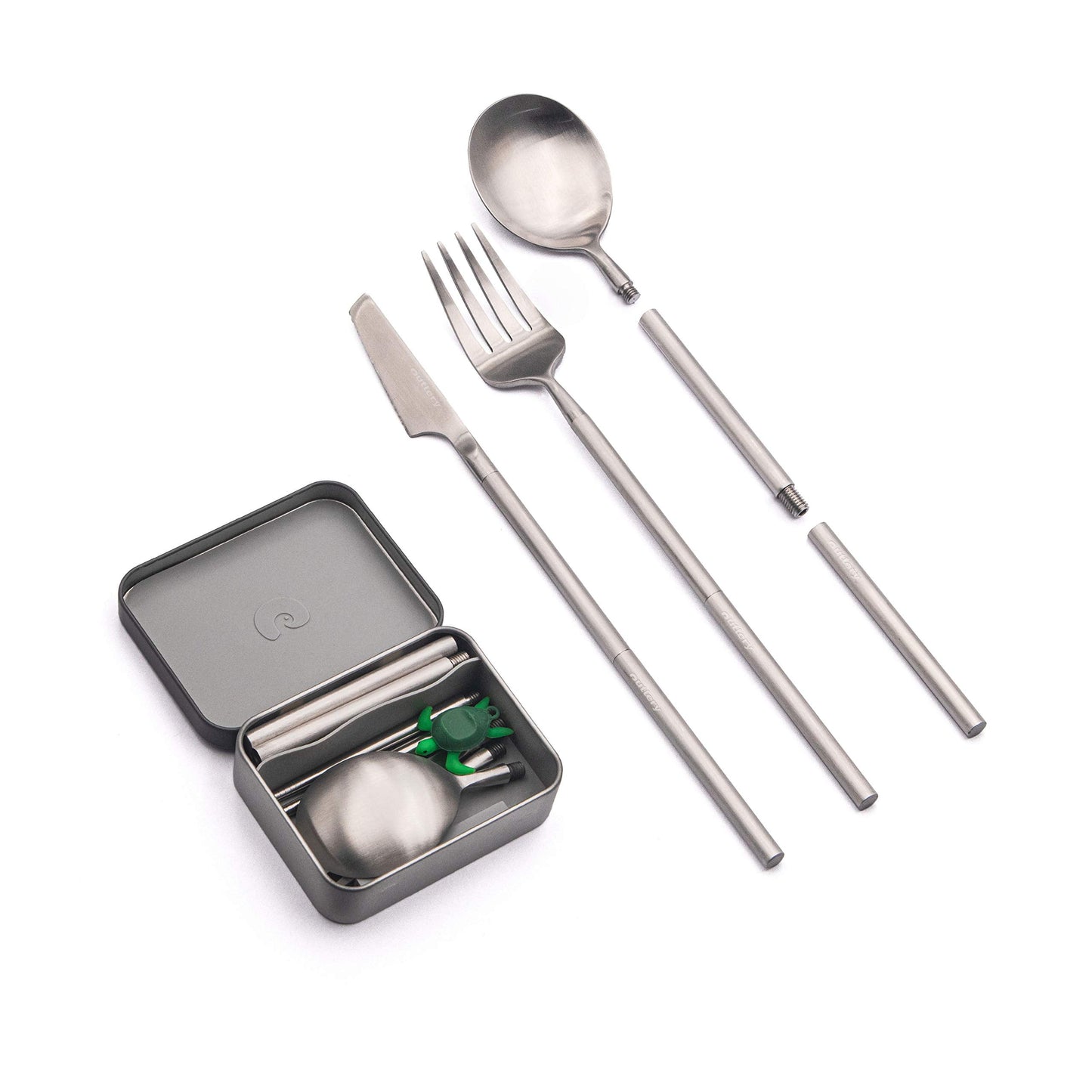 Outlery | Stainless Steel Travel Cutlery Set (Raw Silver) with Case