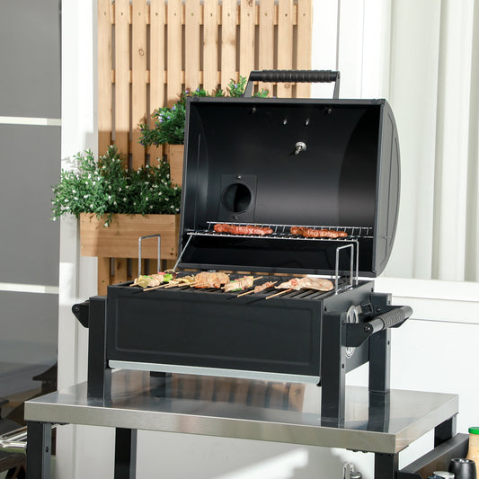 Outsunny Tabletop Charcoal BBQ Grill with Lid, Small Barbecue, Black