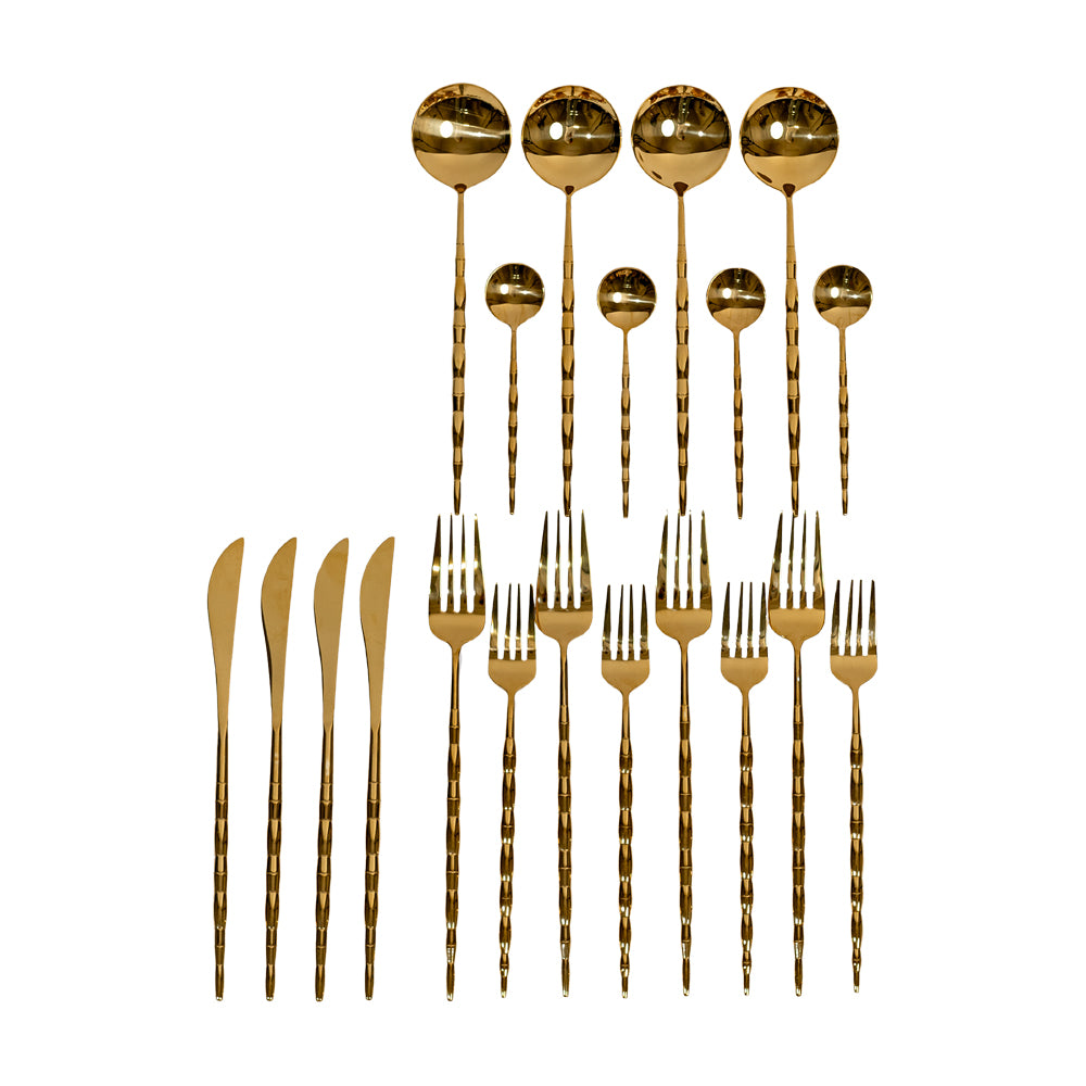 Ozarke Kiribati Cutlery Set, Stainless Steel Shiny Gold (Set of 20)