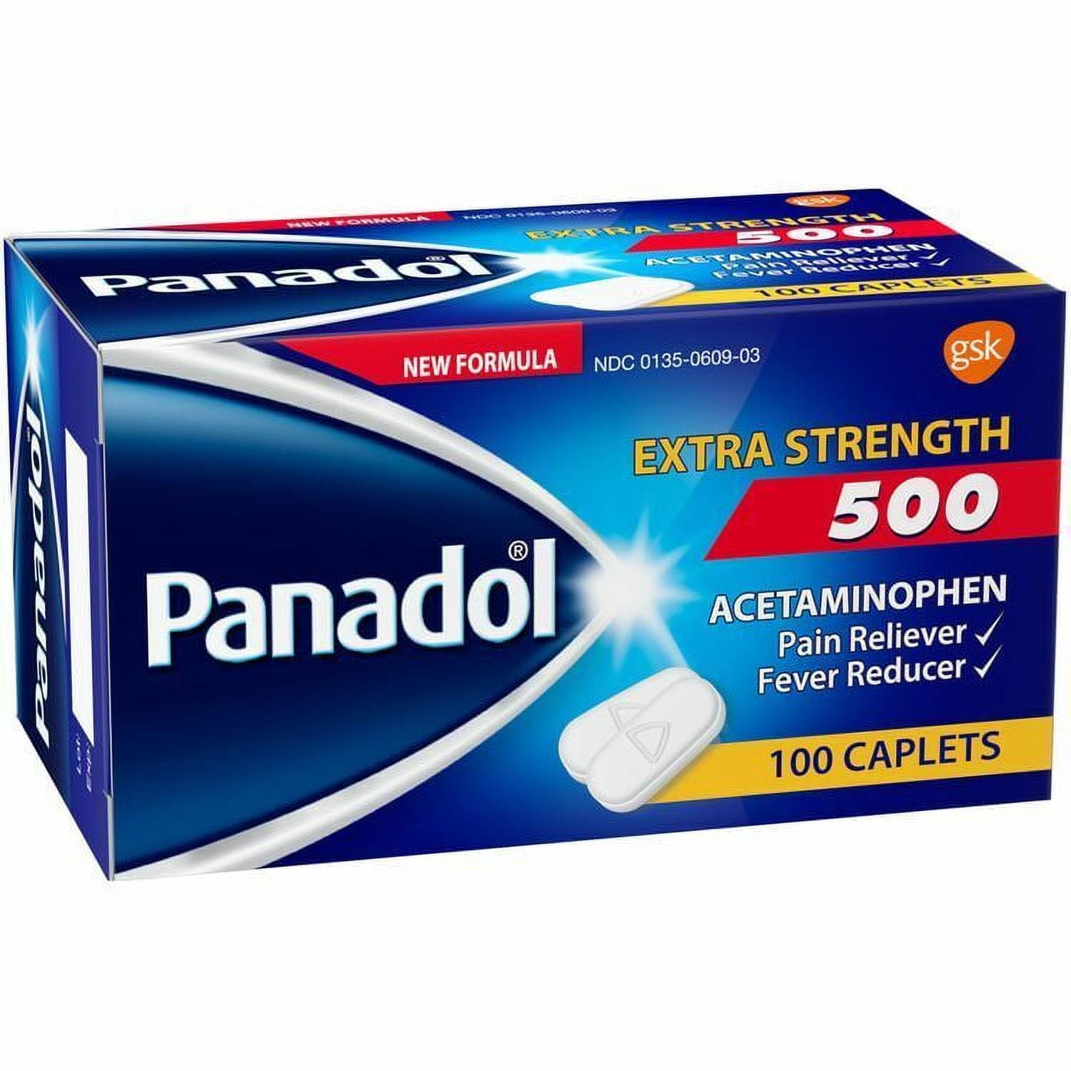 PANADOL 500 mg Extra Strength Caplets Pain Reliever 100 capsules (Pack of 1)