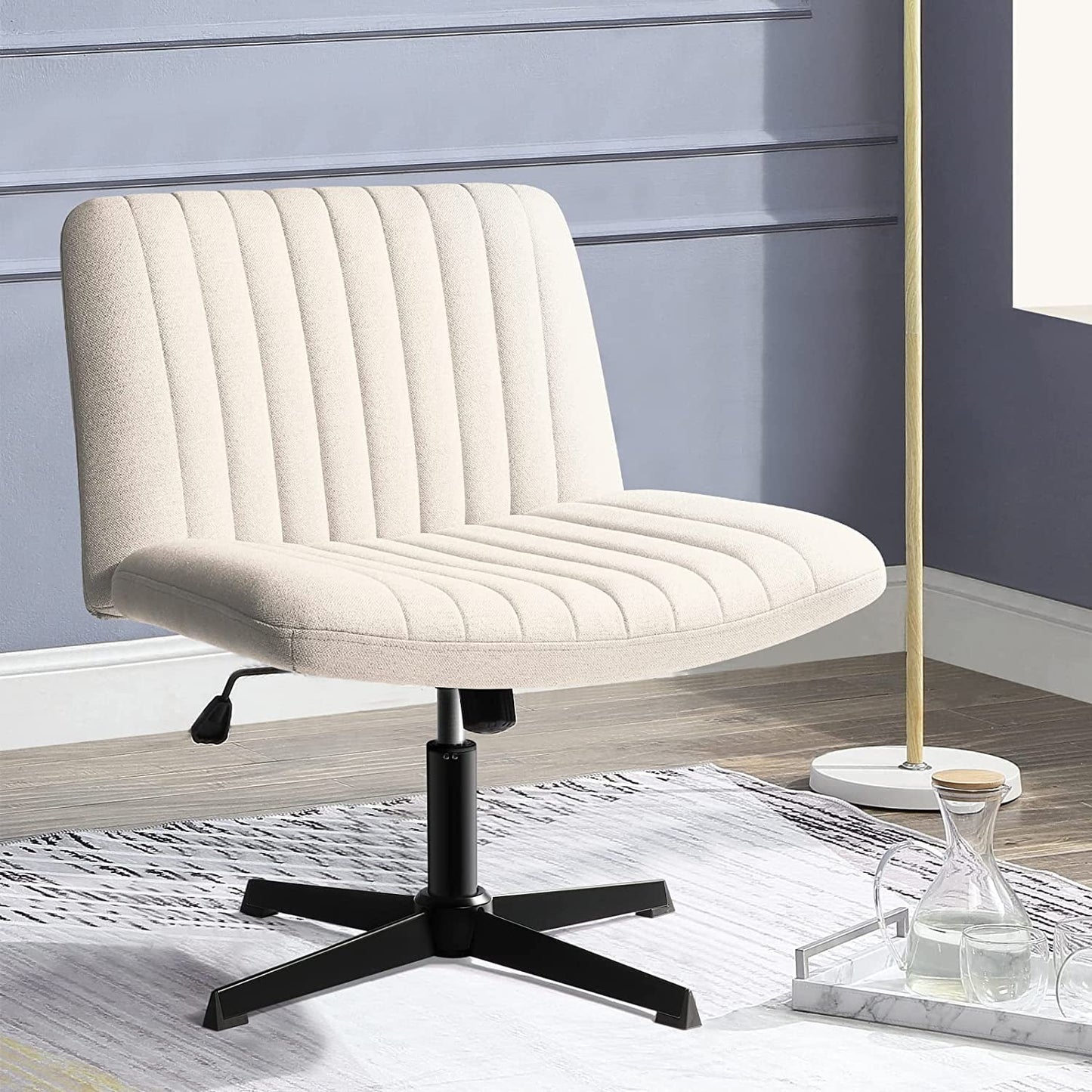 PUKAMI Armless Office Desk Chair No Wheels,Fabric Padded Modern Swivel,Height Adjustable Wide Seat Computer Task Vanity Chair for Home Office,Mid Back Accent Chair