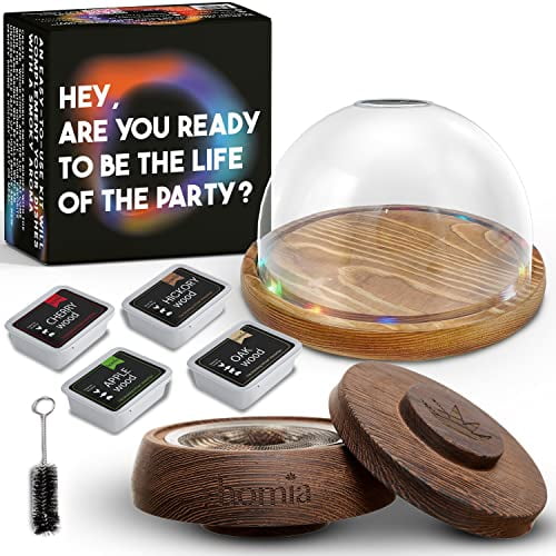 Party Smoker Kit with LED Wooden Base and Glass Dome 7.8x4.7 inch Bar Smoker