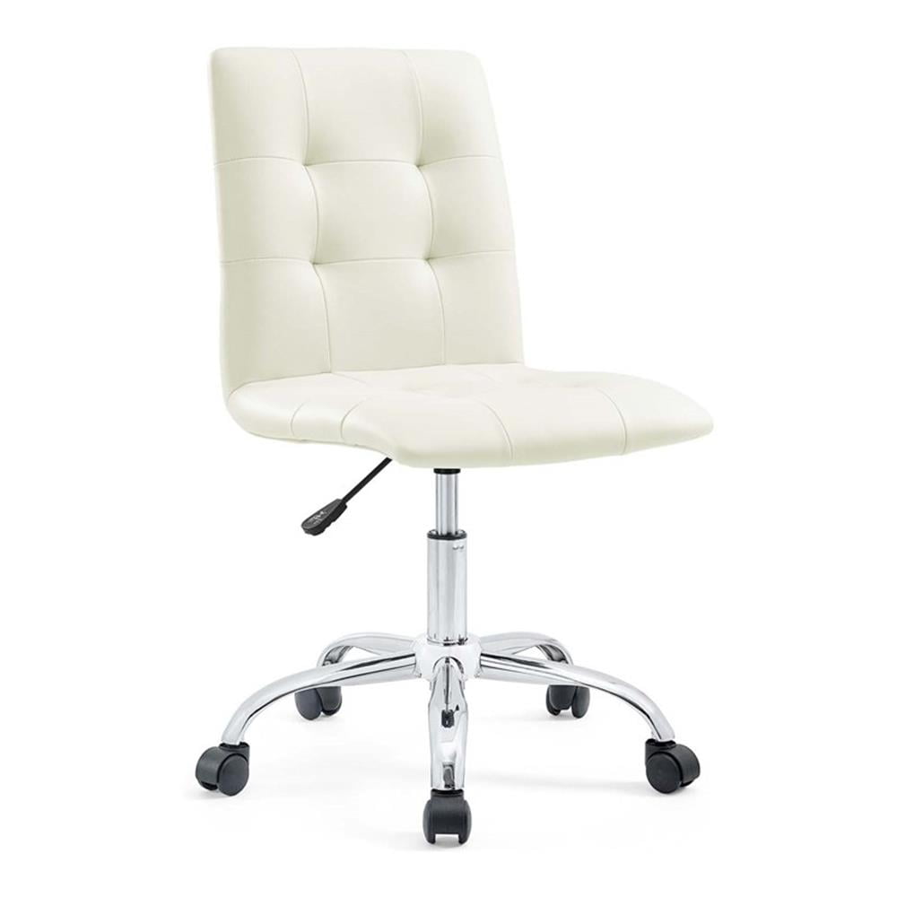 Pemberly Row Modern Faux Leather Armless Mid Back Office Chair in White