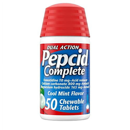 Pepcid Complete Acid Reducer + Antacid Chewable Tablets, Heartburn Relief, Mint, 50 ct