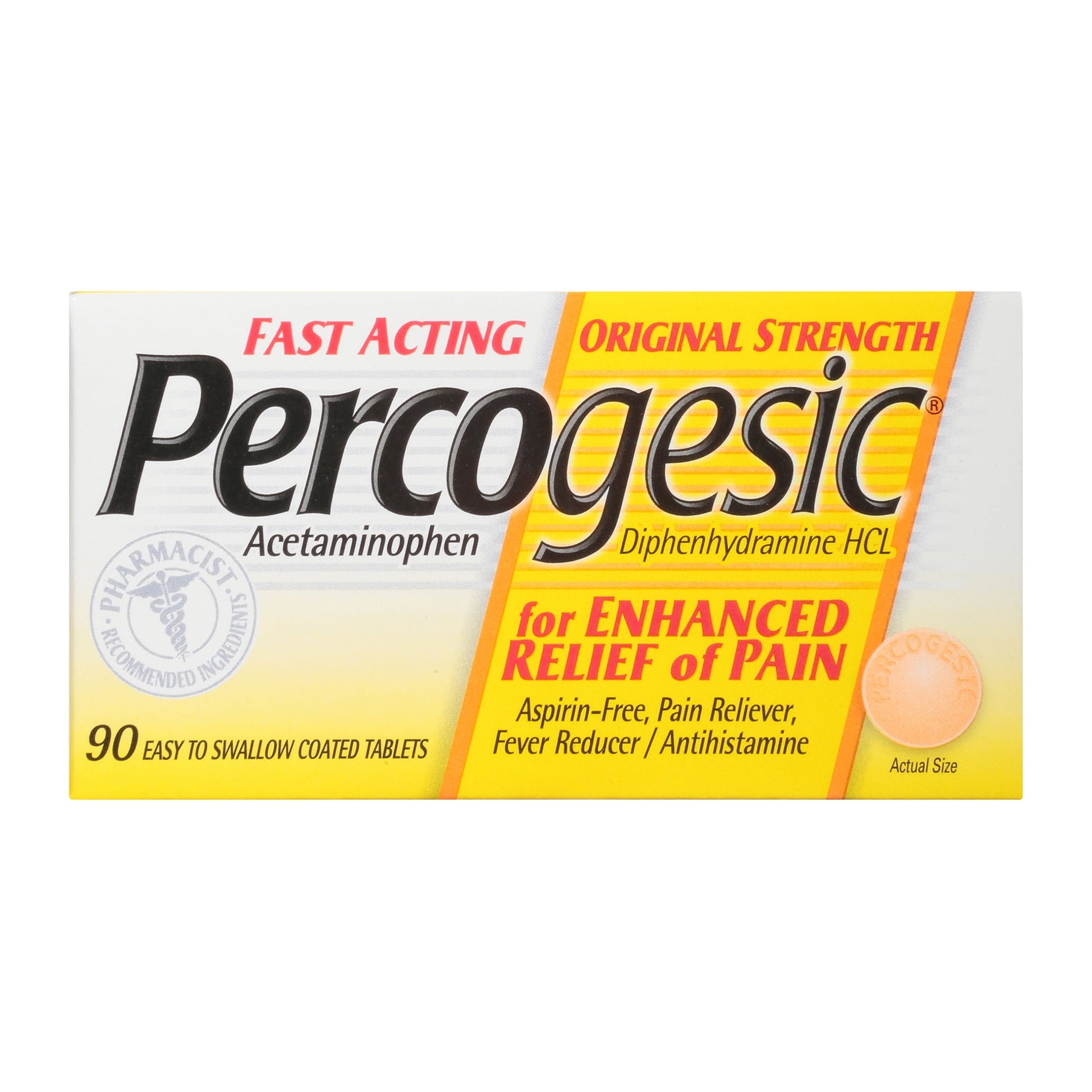 Percogesic Tablets 90 Tablets [Acetaminophen/Diphenhydramine] (Pack of 2)