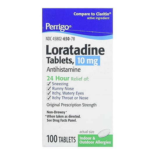 Perrigo Loratadine 10 Mg 24 Hour Antihistamine Allergy Relief Tablets, 100 Ea, 2 Pack