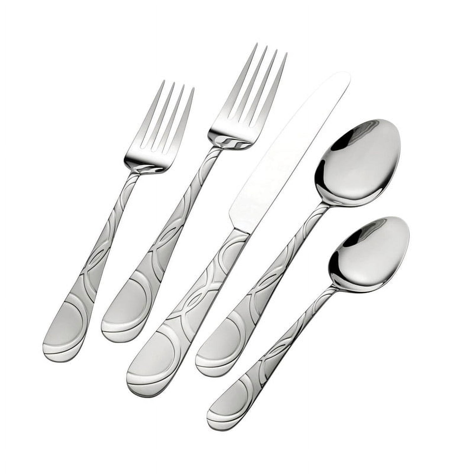 Pfaltzgraff 5153138 Garland Frost Flatware Set, Stainless Steel, Silver