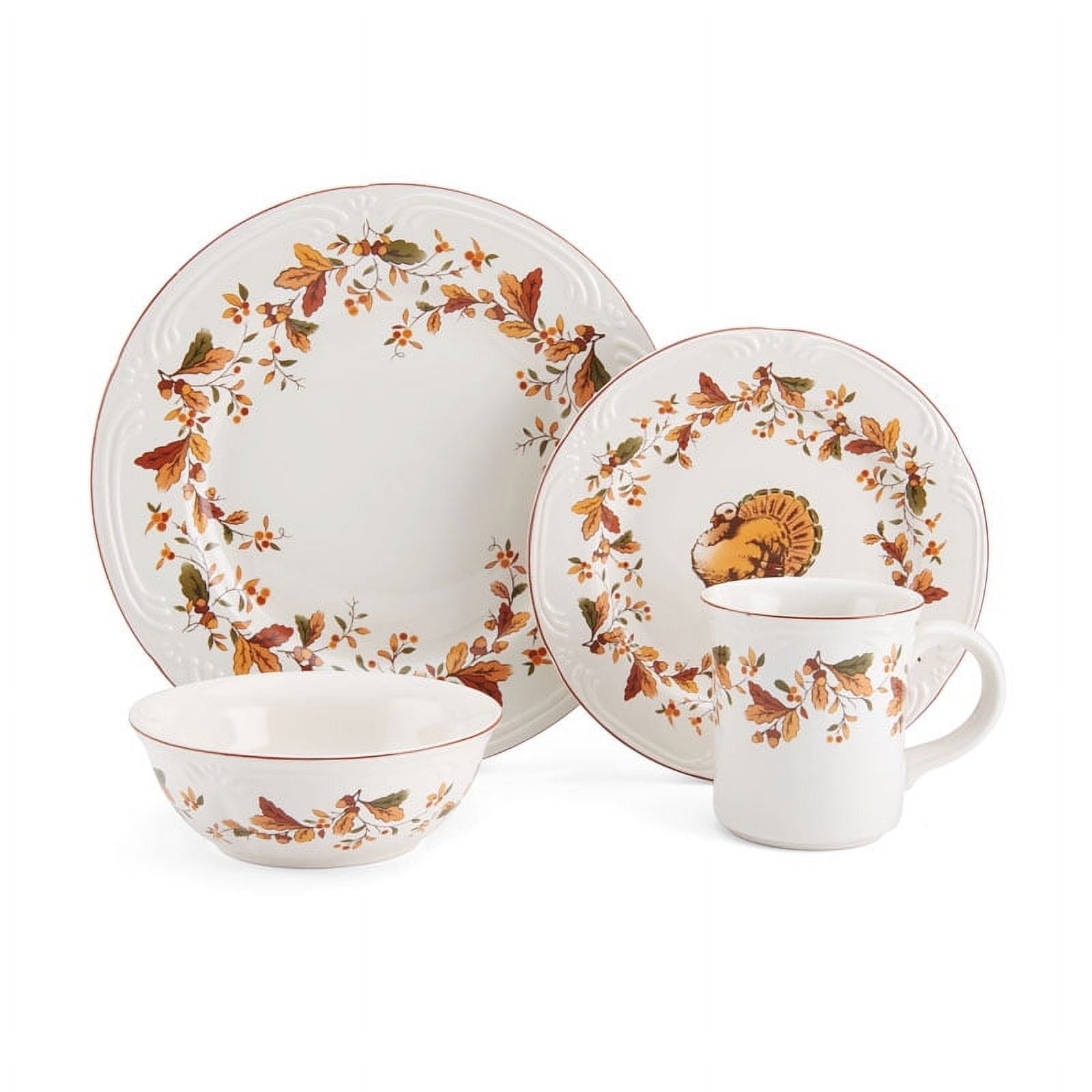 Pfaltzgraff Autumn Berry 16 Piece Stoneware Dinnerware Set White