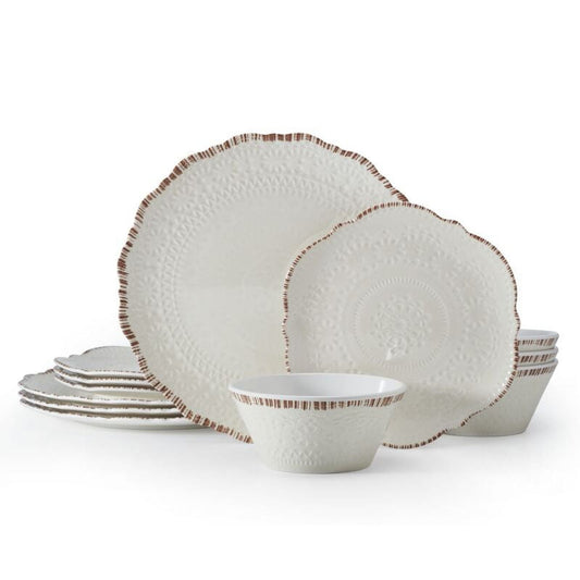 Pfaltzgraff Chateau 12 Piece Melamine Dinnerware Set White