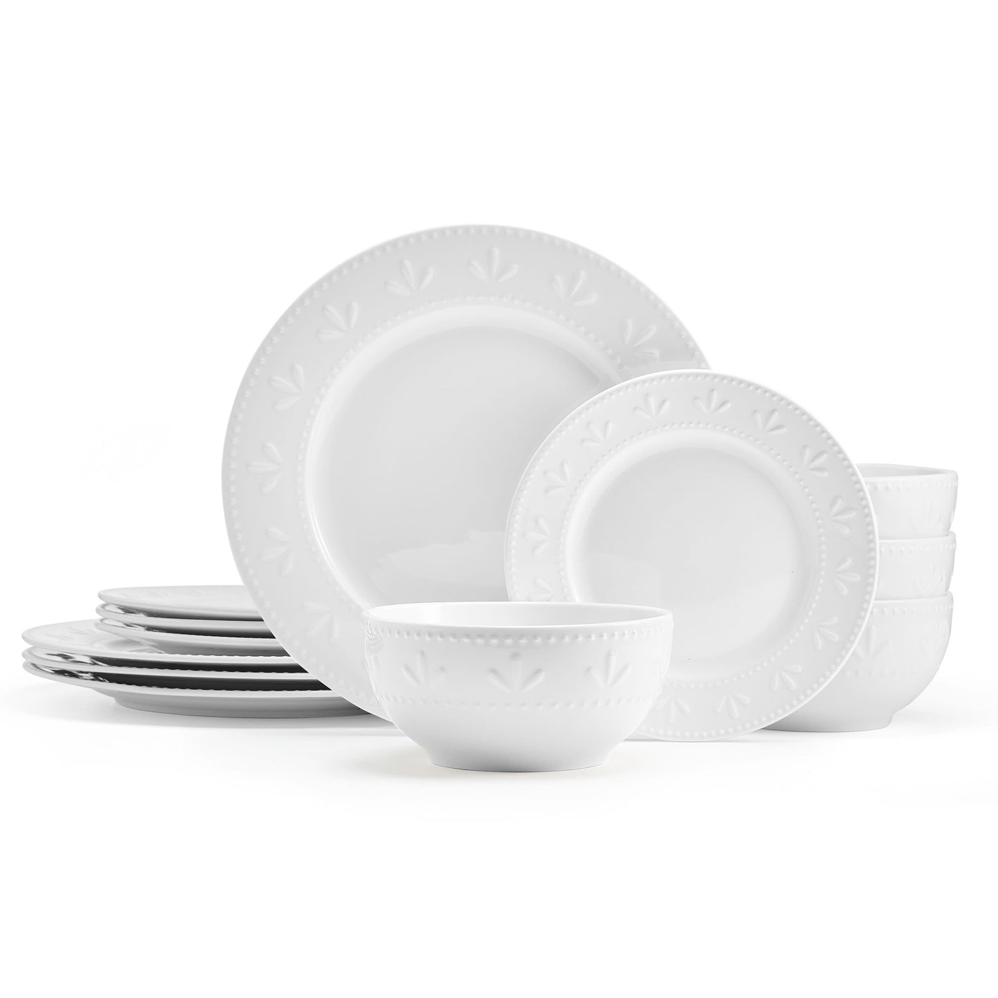 Pfaltzgraff Maddy 12-Piece Dinnerware Set Embossed Porcelain in White