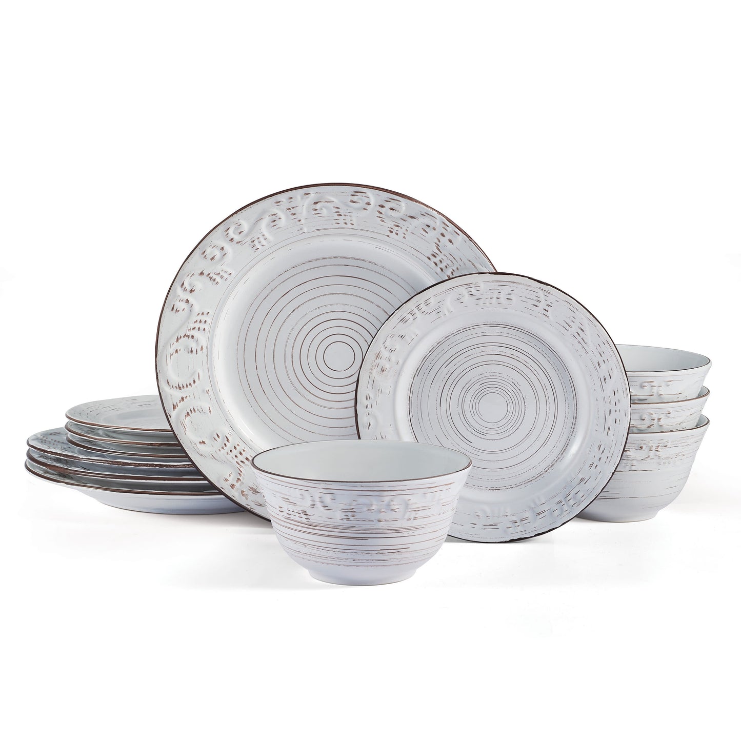 Pfaltzgraff Trellis 12- Piece Dinnerware set Stoneware in White