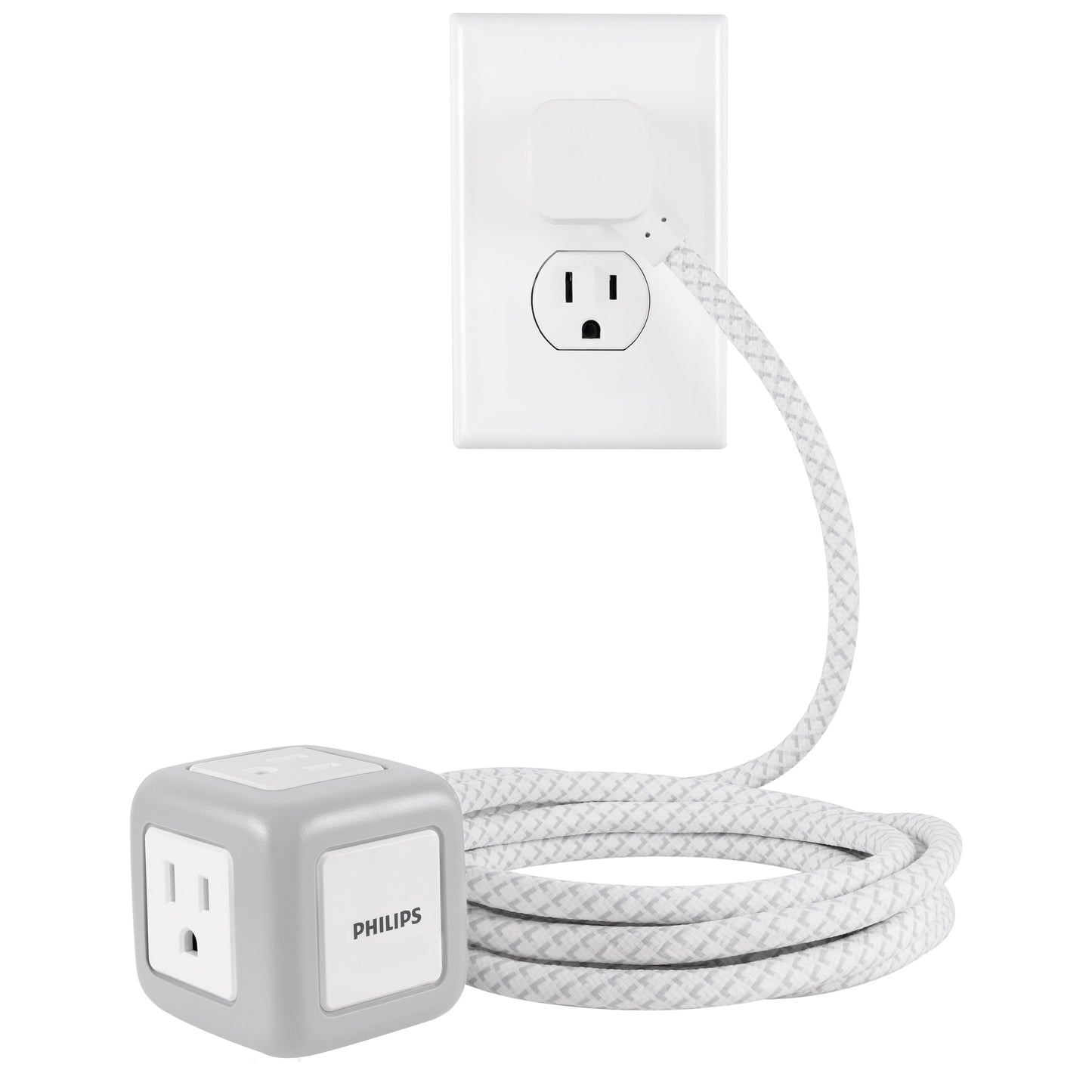 Philips 3 Outlet Rubberized Cube Extension Cord, 10ft., Gray/White