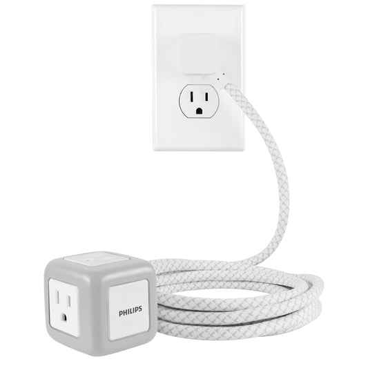 Philips 3 Outlet Rubberized Cube Extension Cord, 10ft., Gray/White