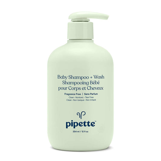 Pipette Baby Shampoo and Body Wash - Fragrance Free, Hypoallergenic, Moisturizing Plant-Derived Squalane,, 11.8 fl oz