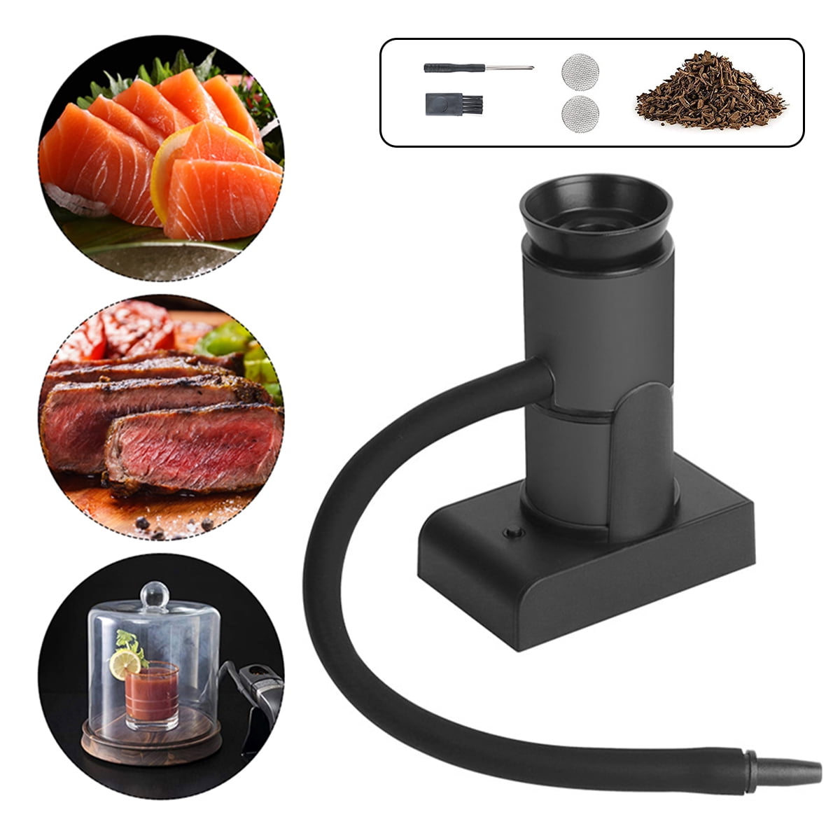 Pluokvzr Portable Food Smoker Kit with Wood Chips Battery Powered Cocktail Smoker Household Smoking Machine Cooking Tool