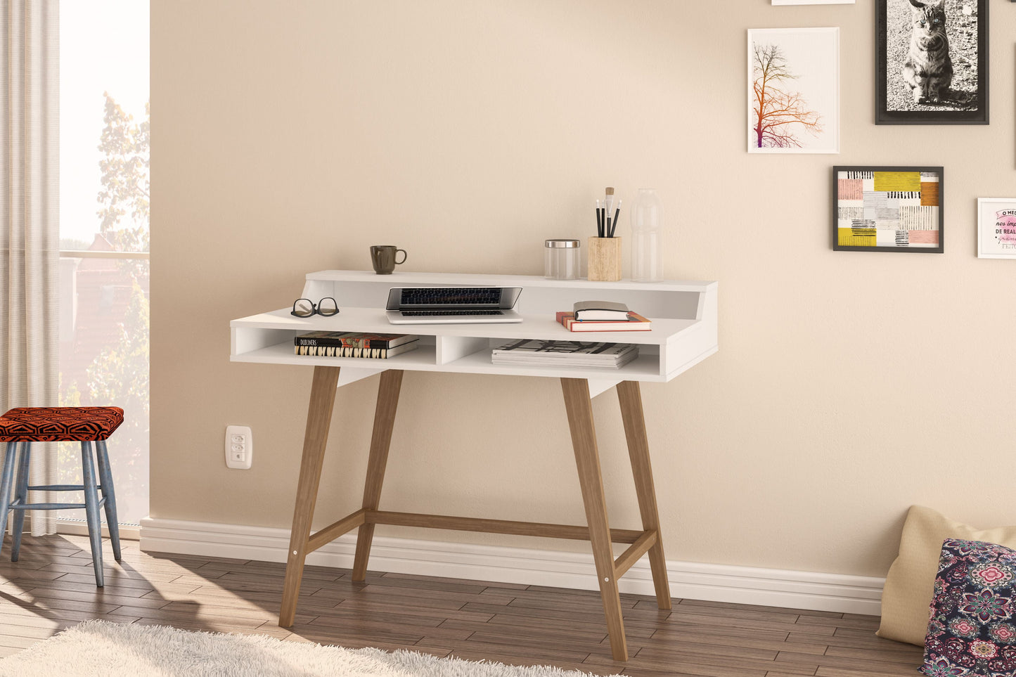 Polifurniture Hanover 45.5 in. Modern Writing Desk with Storage, White Finish