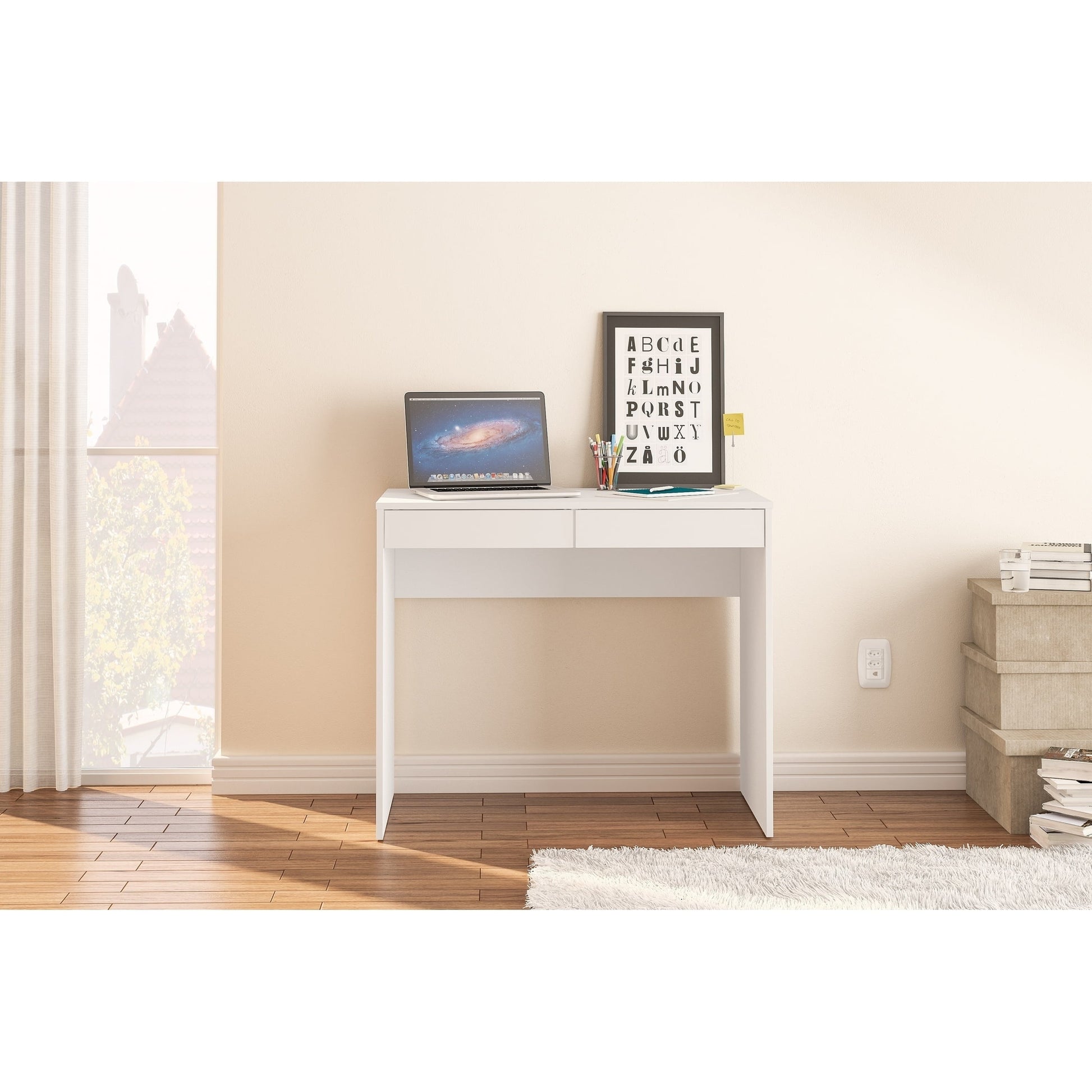 Polifurniture Tijuca 2 Drawer Writing Desk, White