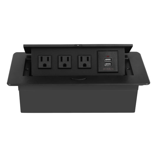 Pop Up Desktop Electrical Outlet Hidden Countertop Floors Recessed Socket with 3 Outlets and 2 USB Chargers