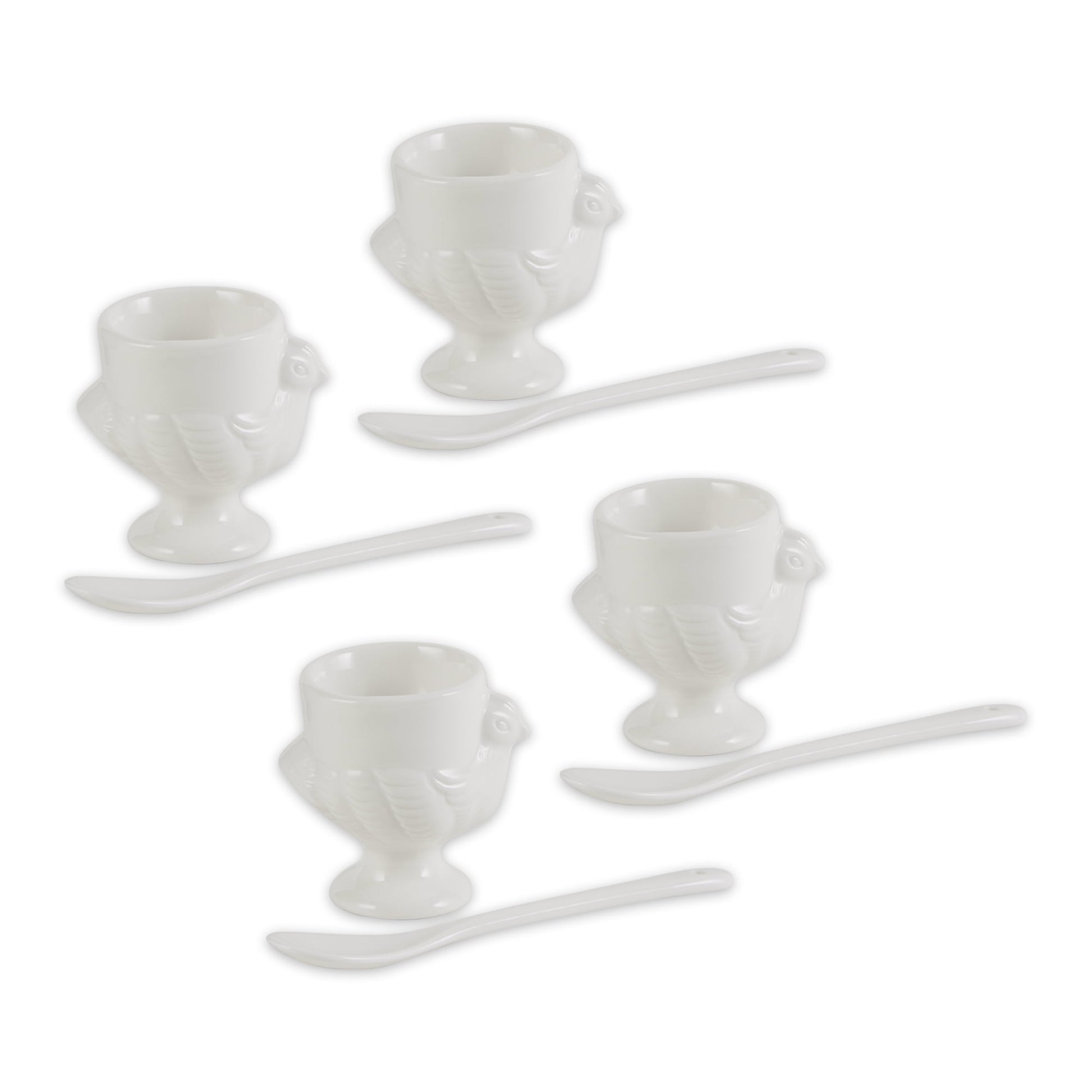 Porcelain Egg Cups & Spoons - Set Of 8 (4C + 4Sp)