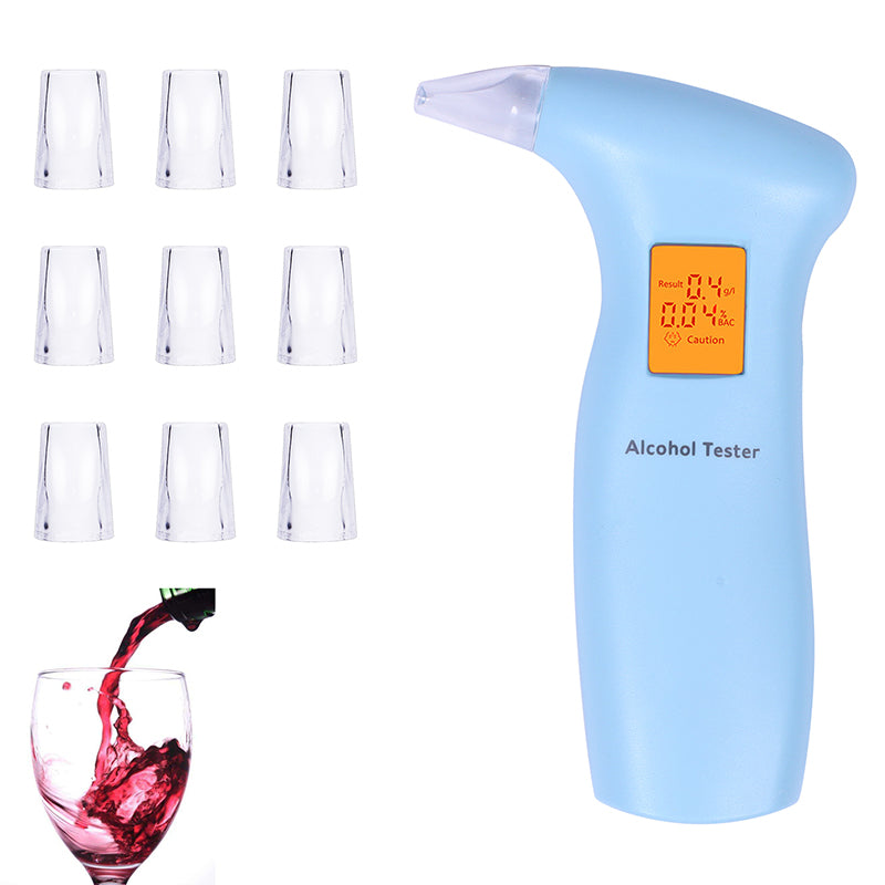 Portable Breath Alcohol Tester with 10 Mouthpieces, Professional Alcohol Tester with Backlight LCD Screen ,blue ,Accuracy High