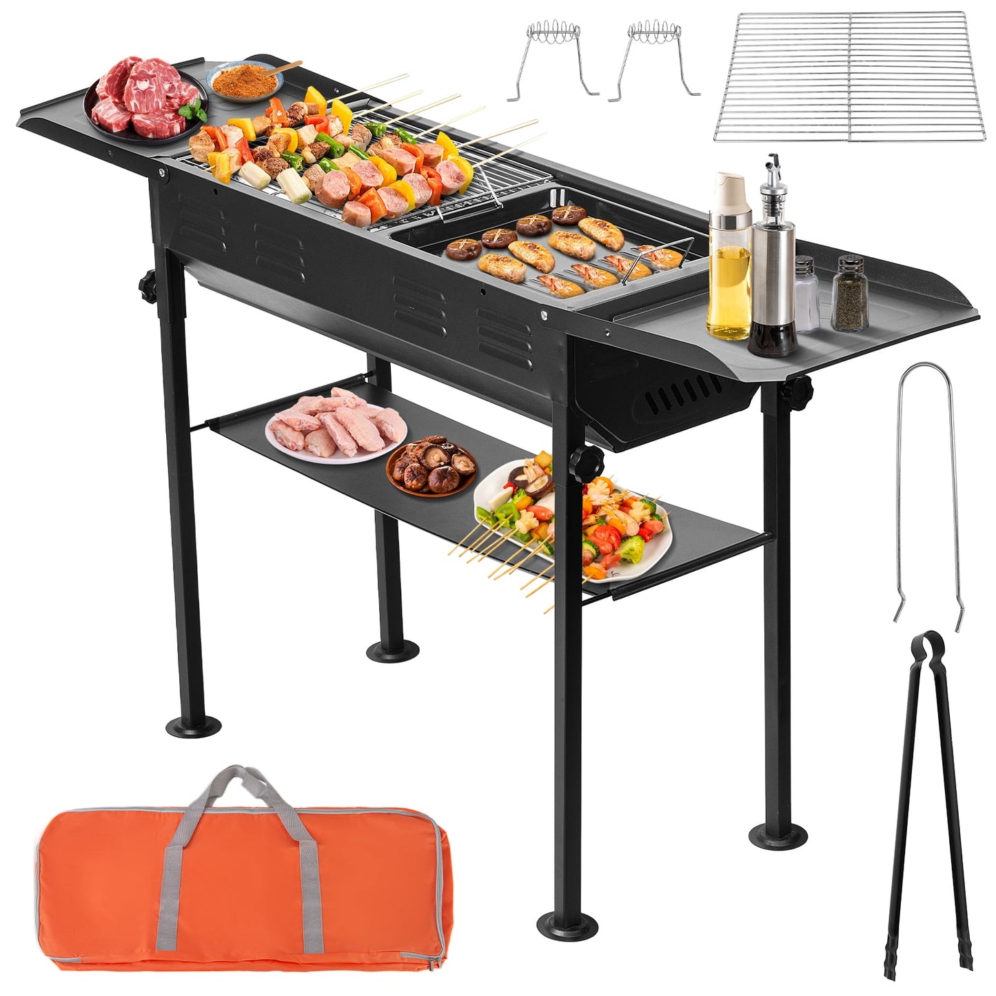 Portable Charcoal Grills for Outdoor BBQ, Foldable Barbecue Grills with Carry Bag, for Home Camping Picnics Backyard Grilling