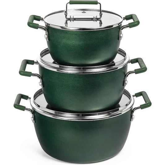 Pots and Pans Set Nonstick, 6 Stackable Piece Cooking Pots Set, Kitchen Pots, Non Stick Coating, 5qt 3qt & 1.5qt Pots with Lids