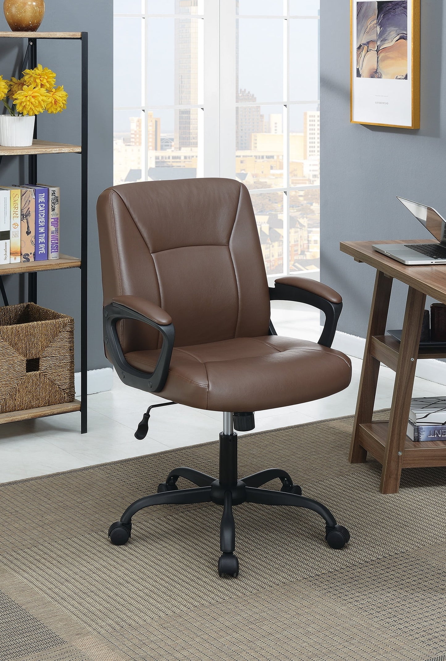 Poundex Furniture Modern Faux Leather Office Chair in Brown Color